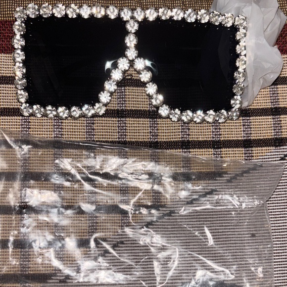 Accessories - Rhinestone Embellished Black Shield Sunglasses